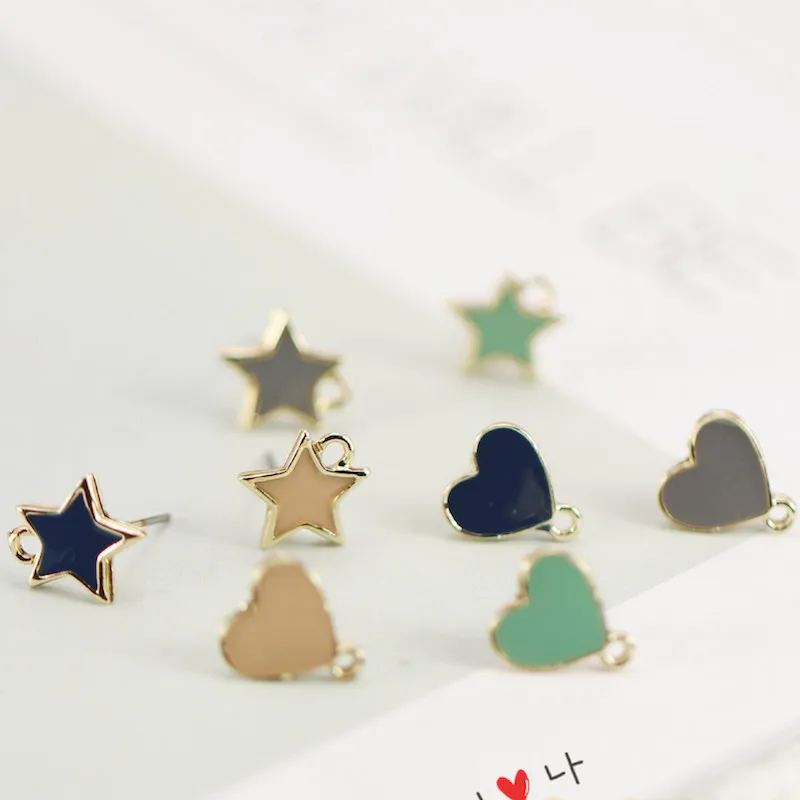 

20pcs enamel star heart charm Earrings Dripping oil Ear Studs Connector Posts Pins Base Settings Jewelry handmade DIY material