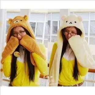 Rilakkuma Медведь Мода Женщины Мужчины Плюшевые Капот Шляпы Шарф Перчатки Девушки