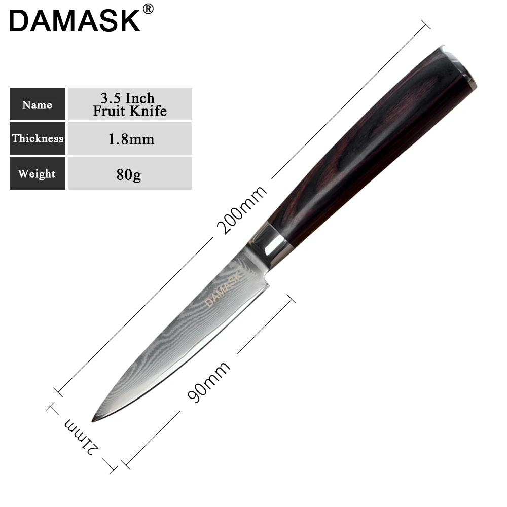 Дамасский нож Santoku из дамасской стали с высокой твердостью G10 цветные кухонные ножи с деревянной ручкой японские ножи нож для мяса нож для нарезки шеф-повара - Цвет: 3 inch Paring