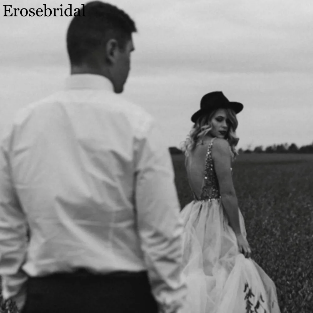 Женское платье с разрезом спереди Erosebridal расшитый бусинами лиф v образным вырезом