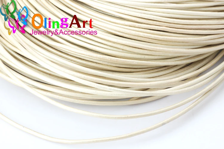OlingArt 2mm 100Yard/Lot Craft Pearl Color Round Leather Cord Golden Silver DIY necklace Bracelet earrings jewelry making