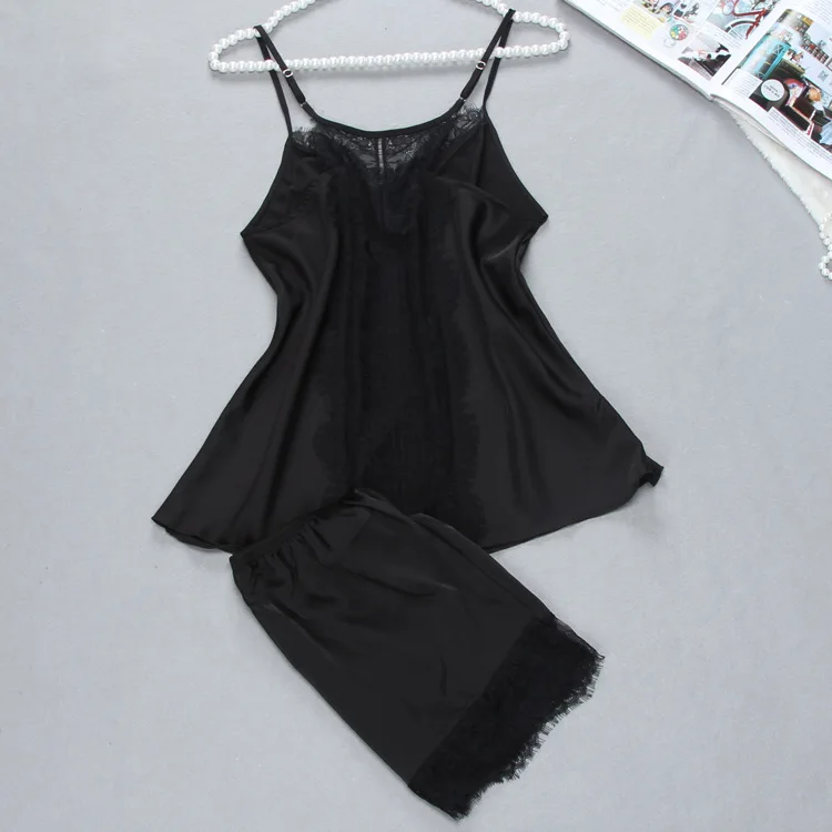 Женские шелковые пижамные комплекты Сексуальная кружевная пижама в стиле