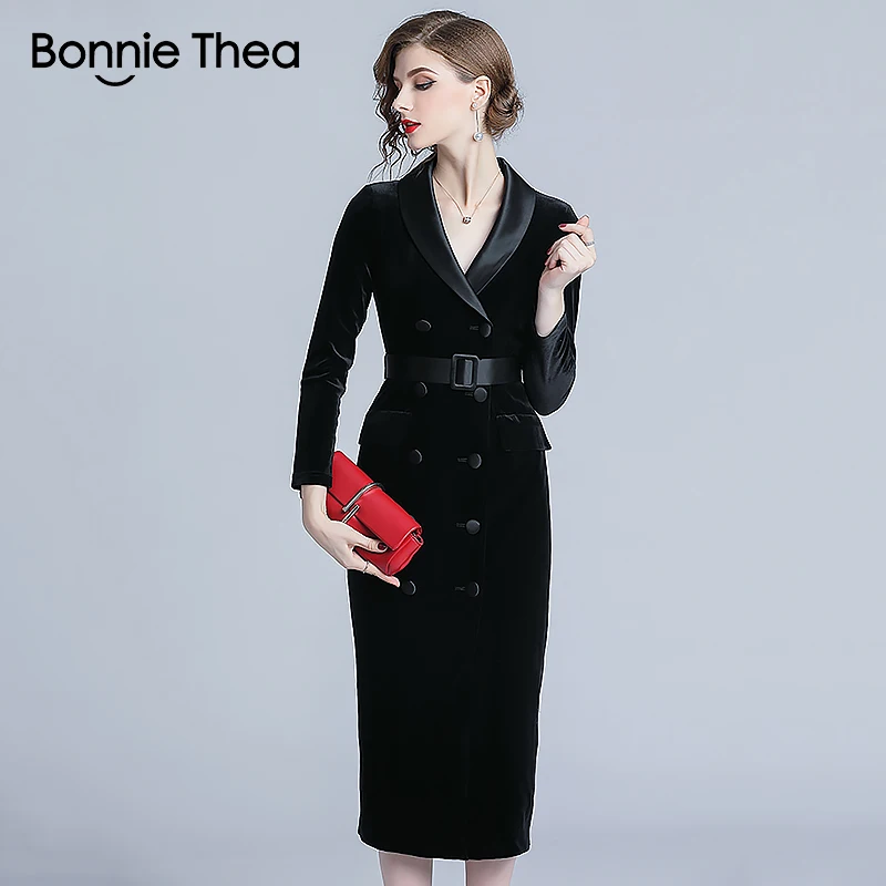 Бархатное Женское зимнее платье Bonnie Thea женское черное облегающее миди платья