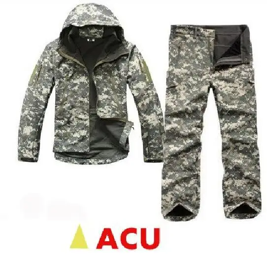 ACU Тактический TAD gear, мягкая оболочка, камуфляжная уличная куртка, набор, Мужская армейская спортивная водонепроницаемая охотничья одежда, ACU, военная куртка+ штаны - Цвет: ACU