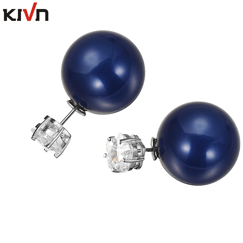 Женские серьги пусеты KIVN двусторонние Серьги 8 мм с искусственным жемчугом и