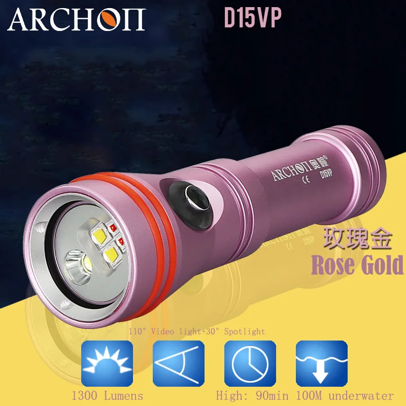 NEW ARCHON D15VP Diving Video Spot Light  LED Max 1300 lumens 110 / 30 degree 100M underwater dive flashlight