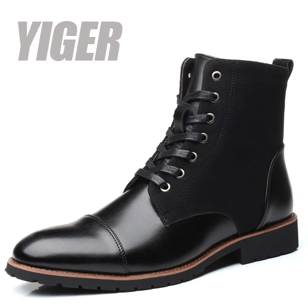 YIGER/Новые мужские Ботинки Martin повседневные мужские мотоциклетные ботинки большие размеры, мужские зимние ботинки на меху со шнуровкой модные армейские сапоги 0328 - Цвет: Black martins boots