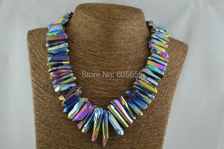 

Rainbow Titanium Polished Crystal Stick Beads Graduated Necklace Silvery Claps Fashion Woman Jewelry