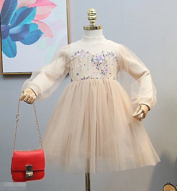 2018 wholesale Autumn Girls 90-140 children clothes Korean version Western style beautiful sweet Sequin princess dress Y2898 | Детская