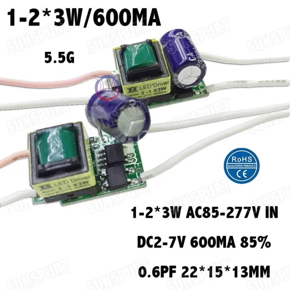 10 шт. изоляция AC85 277V в 5 Вт светодиодный драйвер 1 2x3W 600mA DC2 7V Светодиодный источник