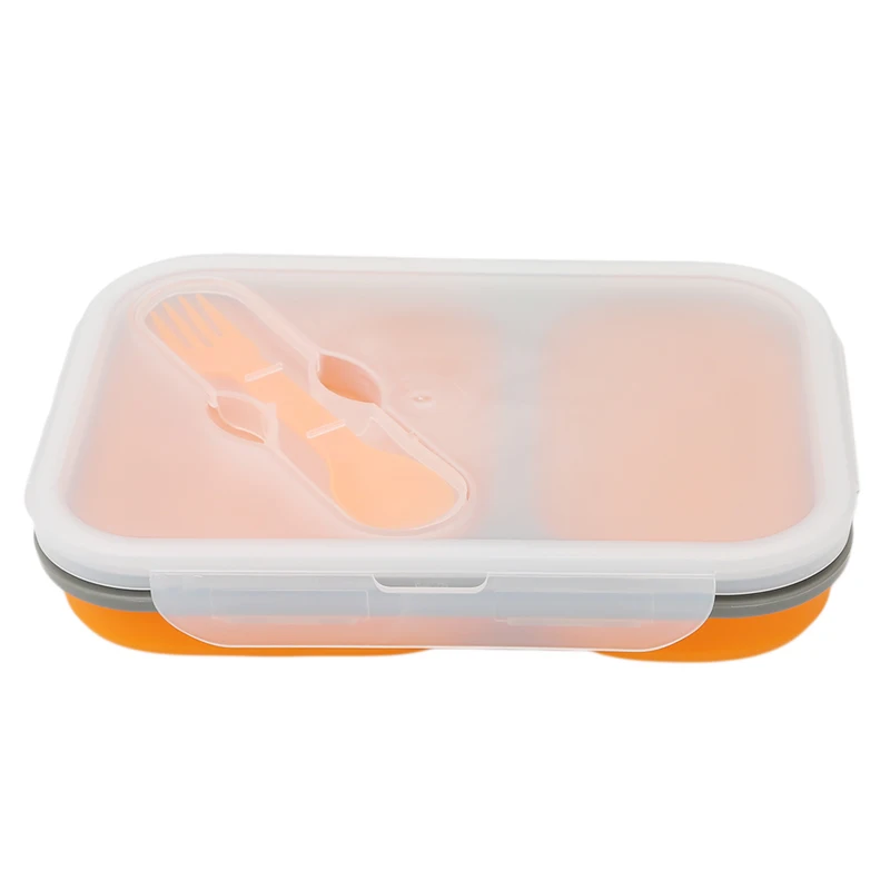 Оранжевый 2 ячейки Силиконовый складной переносной Bento Box 900 мл микроволновая миска для духовки складной контейнер для еды ланч набор посуды - Цвет: Оранжевый