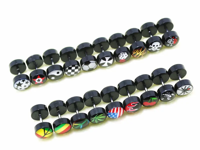 1 пара 8 мм шикарный череп крест лист звезда флаг огонь монета ювелирное изделие