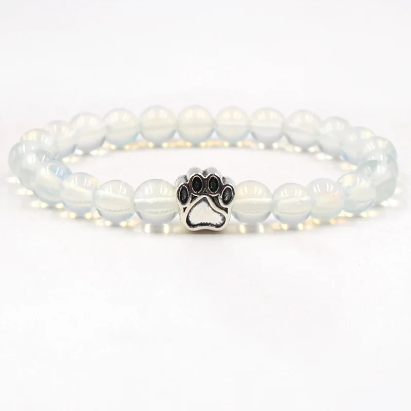 

Natural Stone Bracelets Purple 8mm Beads Elasticity Bracelets 1PC Gifts Dog Cat Footprint Paw Strand Bracelets Women Men Fashion