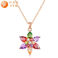 fym brand charm crystal cz necklaces colorful flower rose gold color friends forever necklaces pendants jewelry for women