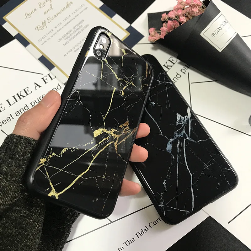 Fashion Marbled Mobile Phone Case For Apple 7/8plus XS Tempered Glass X XR |