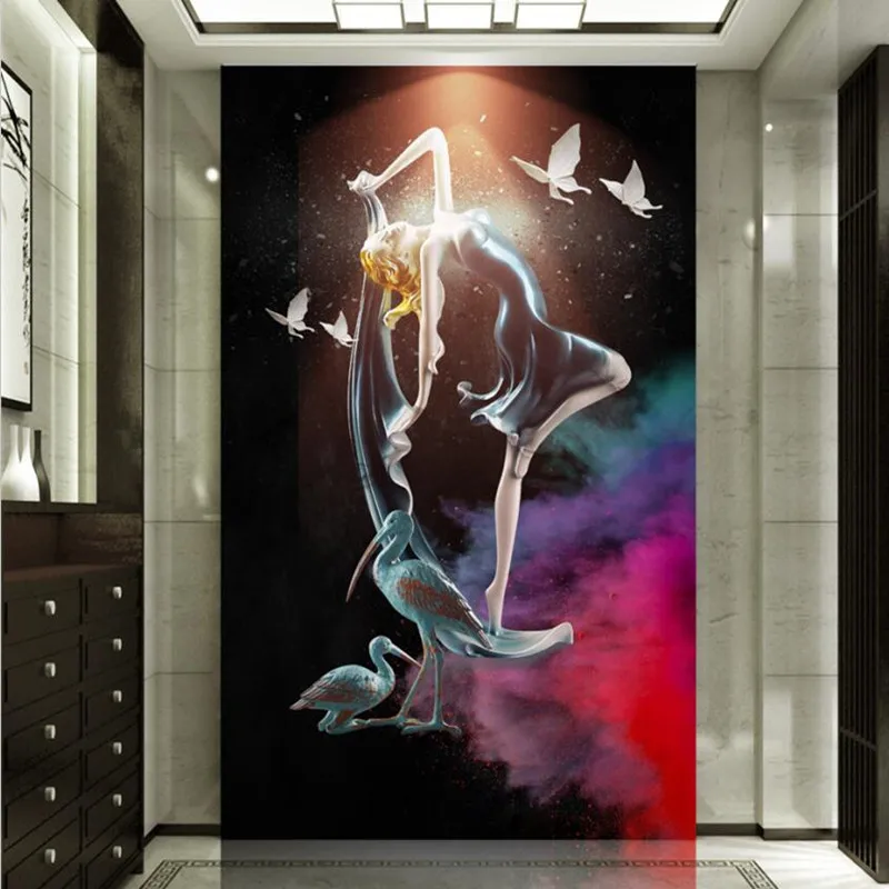 

3D Photo Wallpaper Murals Modern Abstract Dance Girl 3D Embossed Painting Living Room Entrance Hallway Background Wall Decor
