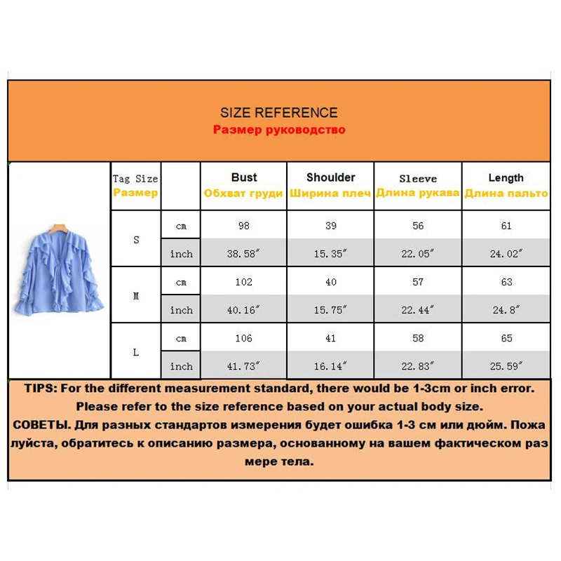 ZXQJ 2019 Fashion Spring Women Za Blue Ruffles Blouse Female Elegant Long Sleeve V-neck Cascading Shirts blusas mujer |
