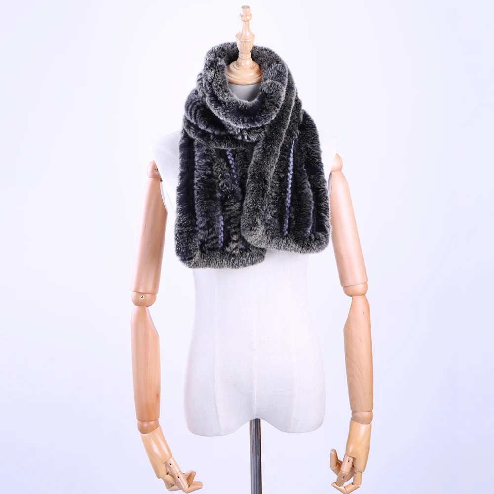 Женский зимний шарф ручной вязки из натурального меха кролика рекс|scarf wrap|women winter