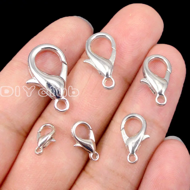 Посеребренные застежки-карабины из сплава для ожерелья и браслета на цепочке