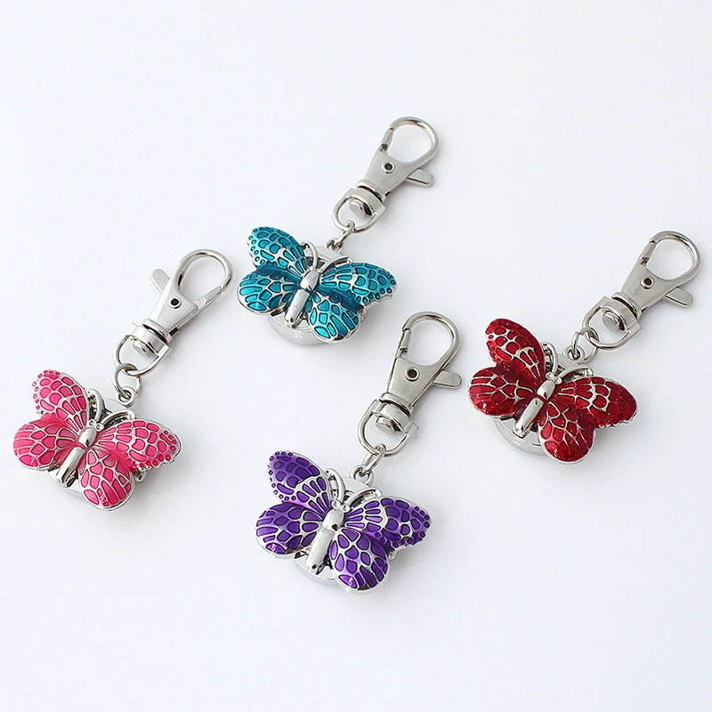 

100pcs Mixed Colors Women's Fashion Girls Gifts Cute Lovely Color Butterfly Quartz Watch Key Ring Clip Analog Watches GL36KMT