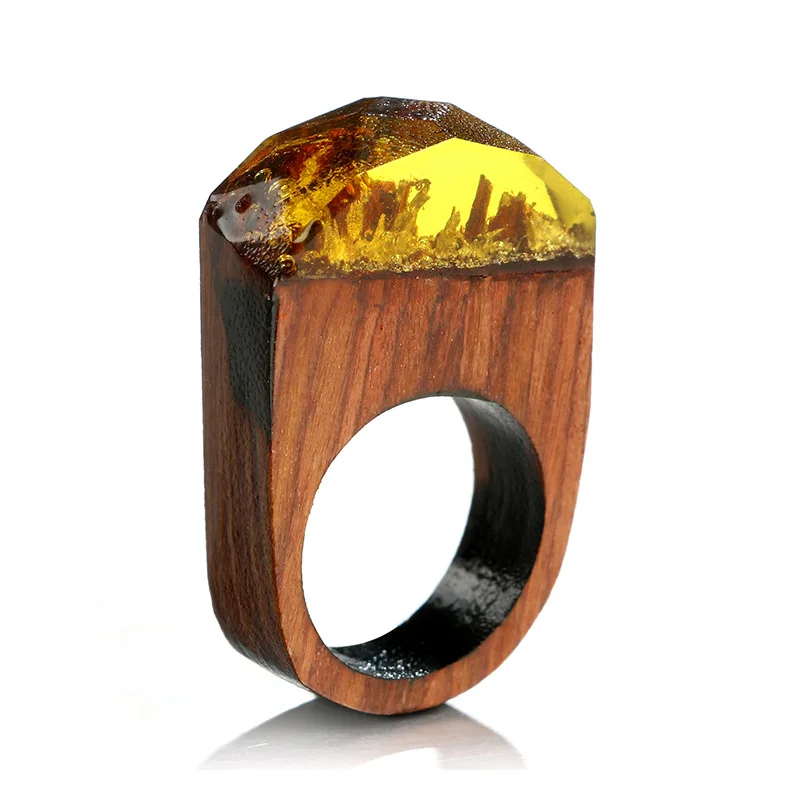 YOYORan 1PC wood arc-shaped crystal city building finger ring for man woman 3 Color acrylic cartoon irregular jewelry gift | Украшения и