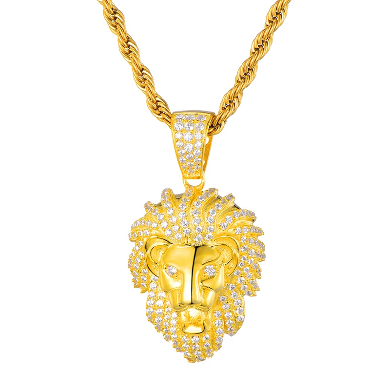 Цепочка в стиле хип хоп Мужская плетеная цепочка со сверкающим львом подвески
