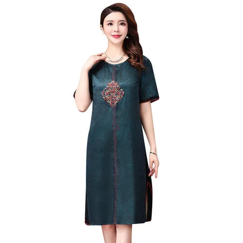 

2021 Spring Summer Vintage Female Silk Dress Loose Retro Plus Size 4xl 5xl Middle Aged Women Elegant Temperament Dresses