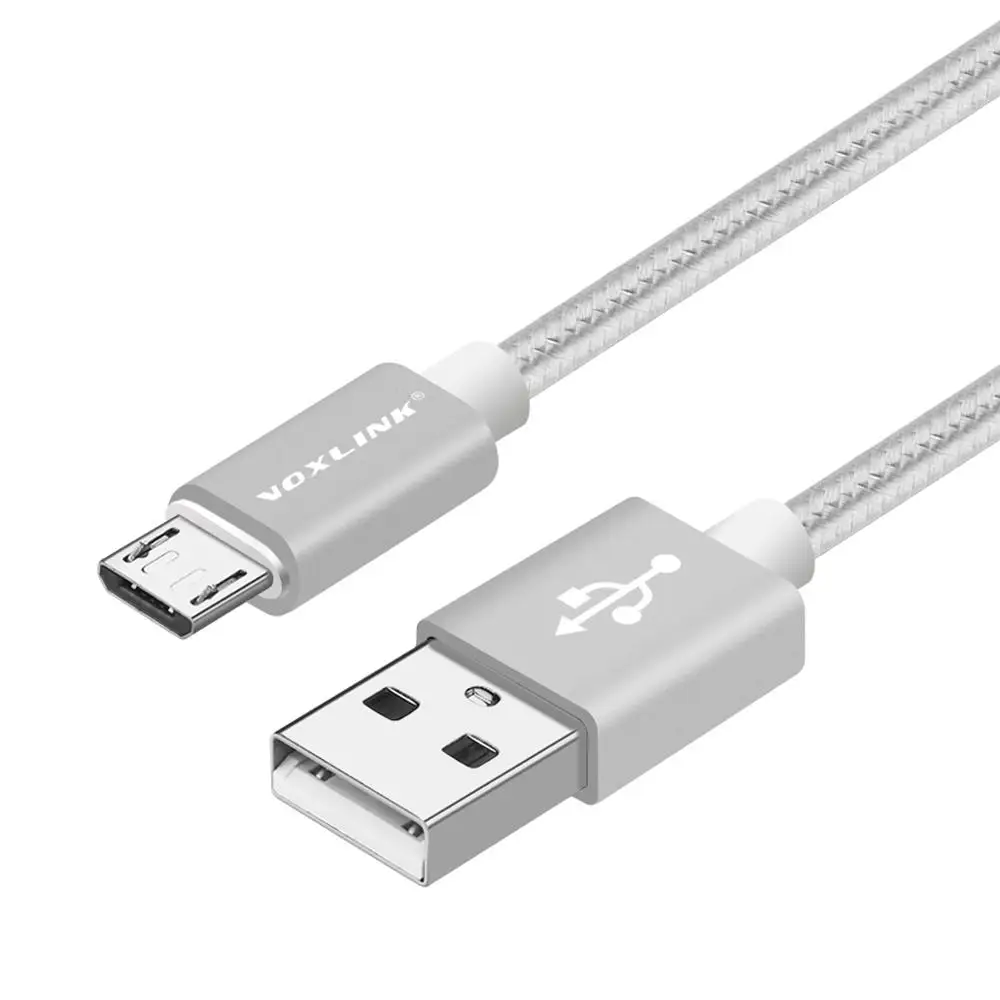 VOXLINK Micro USB кабель с нейлоновой оплеткой 1 м/2 м/3 м Синхронизация данных USB кабель зарядного устройства для samsung htc LG huawei xiaomi кабели для телефонов Android - Цвет: silver