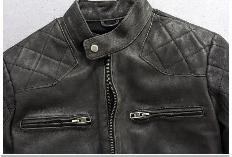 Винтажная Черная Мужская Байкерская кожаная куртка размера плюс XXXL из натуральной воловьей кожи Зимняя облегающая кожаная мотоциклетная куртка