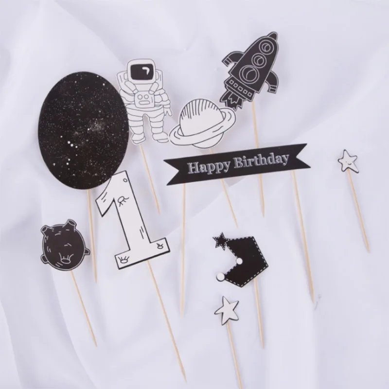 1st cake toppers WEIGAO космический Космос планета галактика вечерние одноразовые наборы посуды для декора ракета, космонавт тематический Декор для детской вечеринки на день рождения - Цвет: 1st cake toppers
