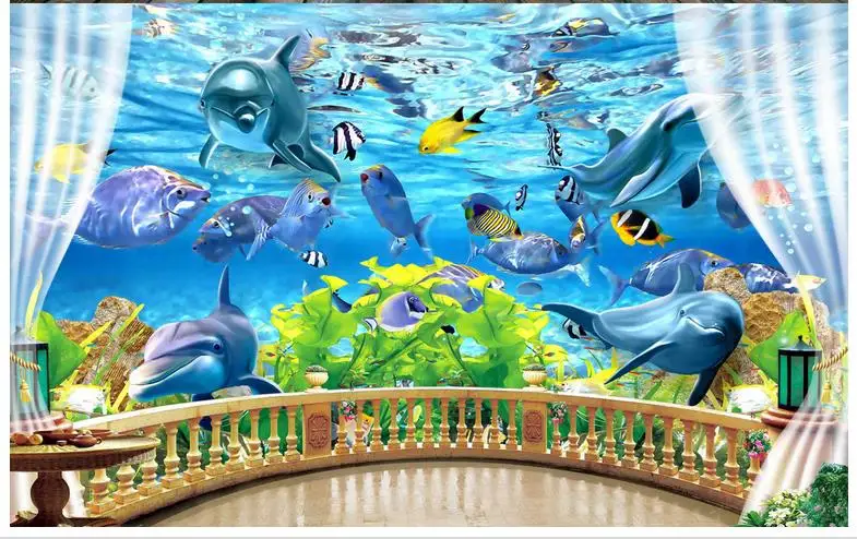 3d фото обои на заказ настенные фрески балкон Море Океан Дельфин Коралл настенная