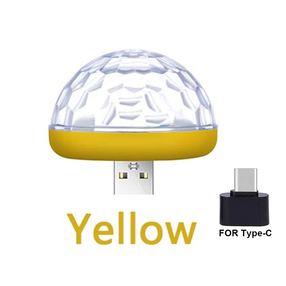 Yellow with USB C Автомобильный USB атмосферный свет декоративная лампа для салона автомобиля огни DJ RGB мини красочная музыкальная лампа для фестиваля вечерние караоке - Испускаемый цвет: Yellow with USB C