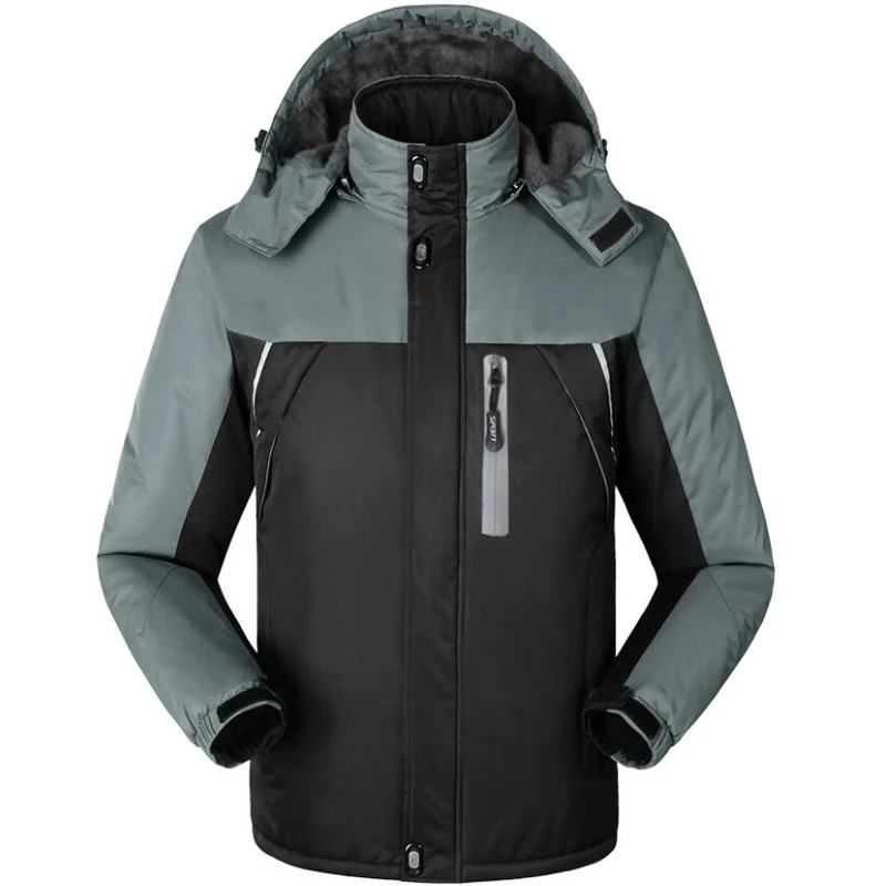 

Men's Winter Jacket Windproof Waterproof Thicken Fleece Warm Coats Men Outwear 5XL Hat Detachable Windbreaker Patchwork Jackets