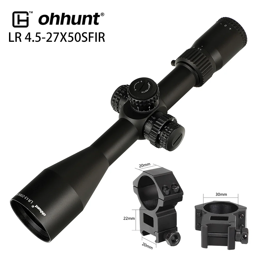 High Picatinny Rings Охота LR 4.5-27X50 SFIR прицел Мил Дот Стеклянная травленая сетка Боковой параллакс Тактические оптические прицелы Блокировка турели визир диоптр - Цвет: High Picatinny Rings