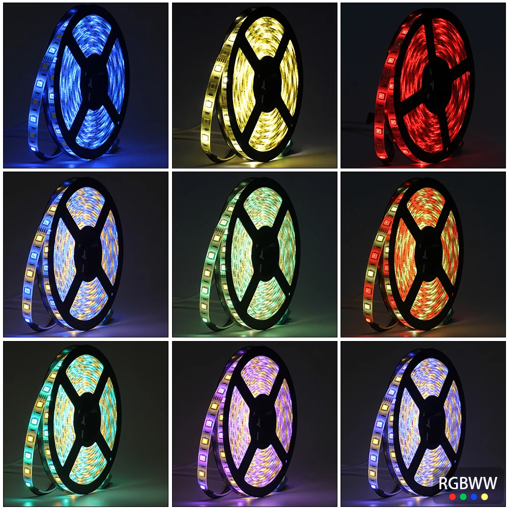 RGBWW LED Strip 1set SMD5050 Light 5M 300LEDs IP20/IP65 Waterproof with DC12V 3A EU/US Adapter+2.4G RF wireless controll | Лампы и