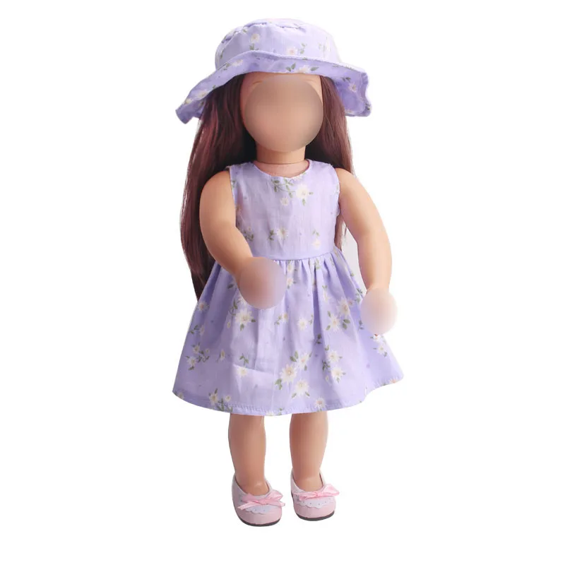 

18 inch Girls doll dress Summer print dress + hat American new born clothes Baby toys fit 43 cm baby accessories c215