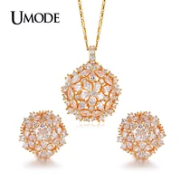 umode brand cluster flower design aaa cz wedding jewelry sets for women gold color necklaces pendant stud earrings gift us0038a