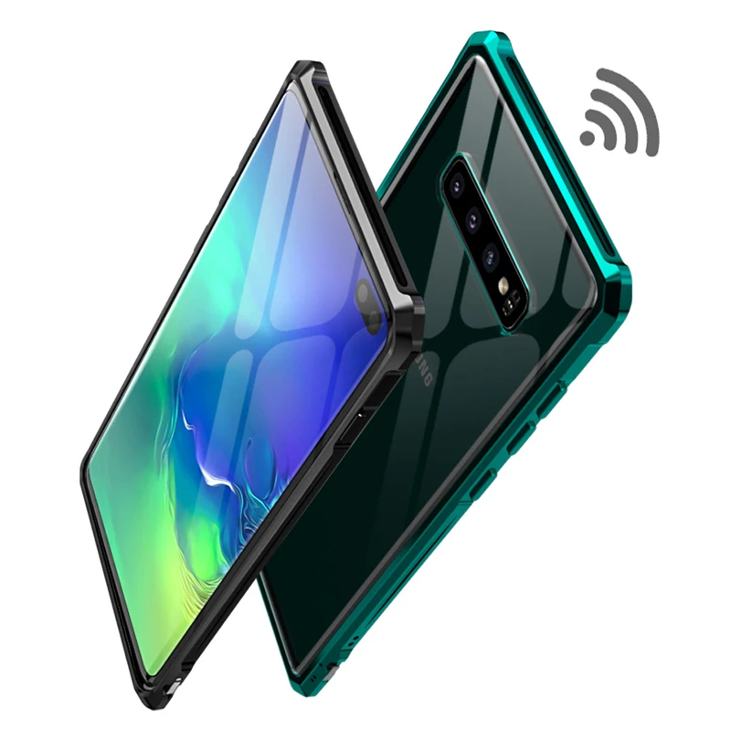 Алюминиевый металлический бампер чехол для samsung Galaxy S 10 Plus из закаленного стекла