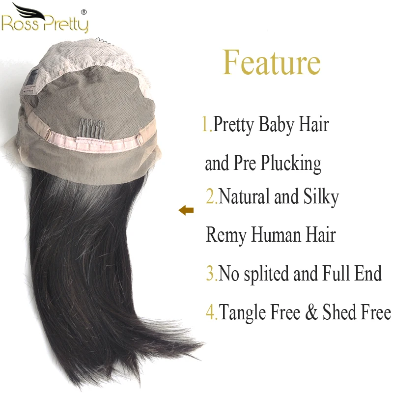 Ross Pretty remy волосы полный парик шнурка натуральный цвет черные детские с
