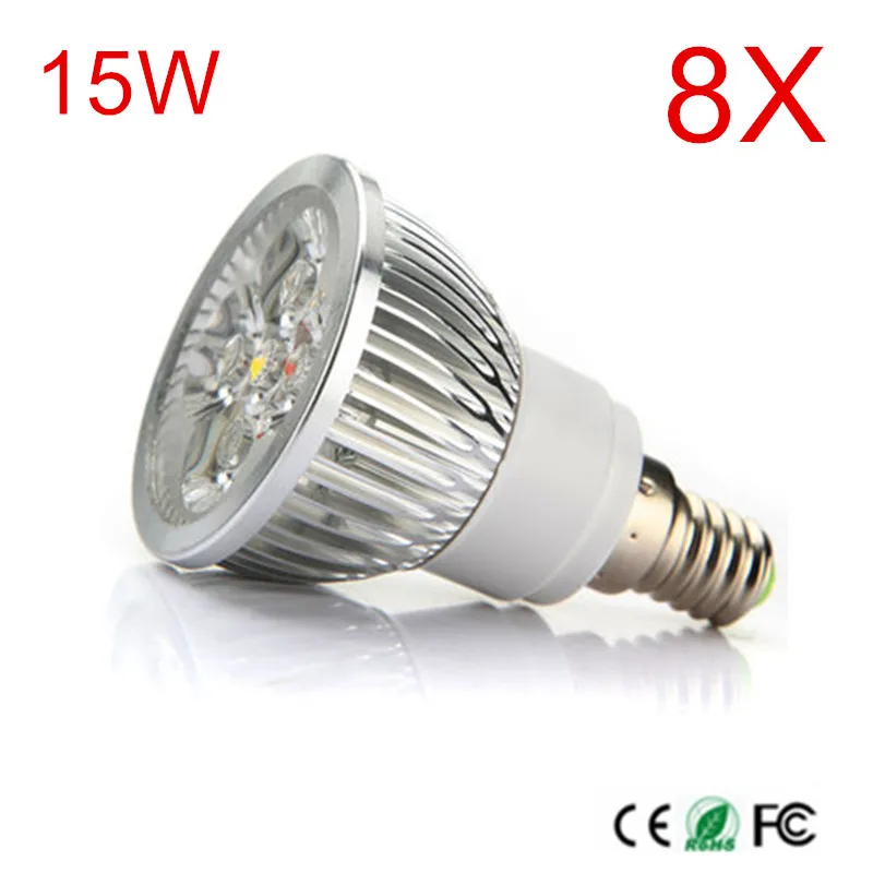 High Power E14 15W LED Spot Bulb Dimmable AC85-265V AC110V/220V High Luminous Spotlight LED lamp Candel light 8PCS