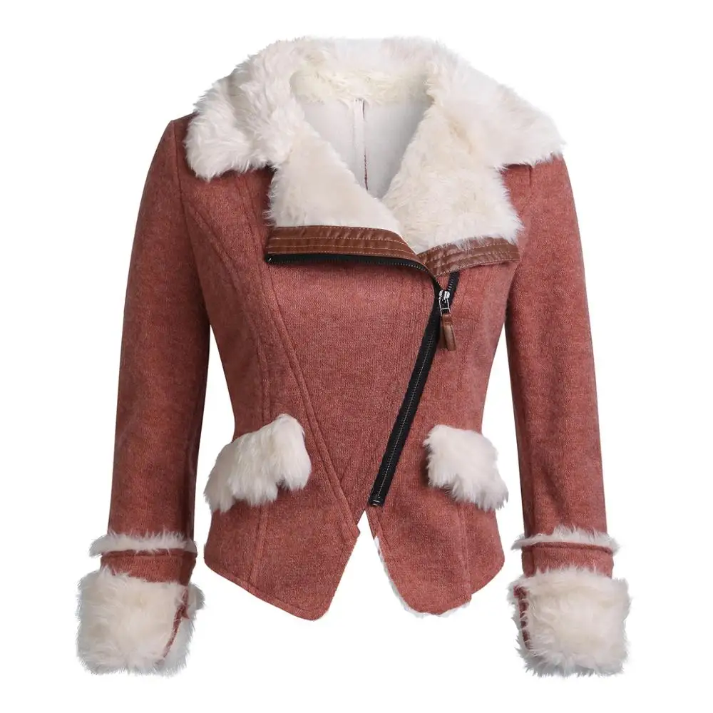 

SX Women orange Turn Down Collar outerwear slim winter clothing warm blends female elegant coat