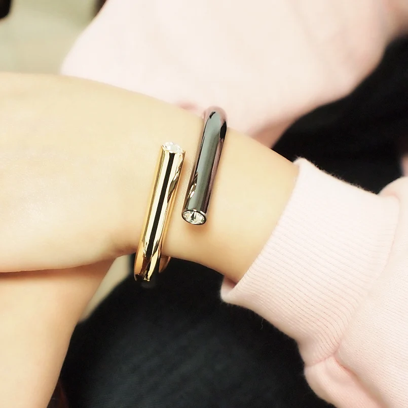 Манлай панк браслеты из сплава с кристаллами для женщин Модный дизайн эффектные