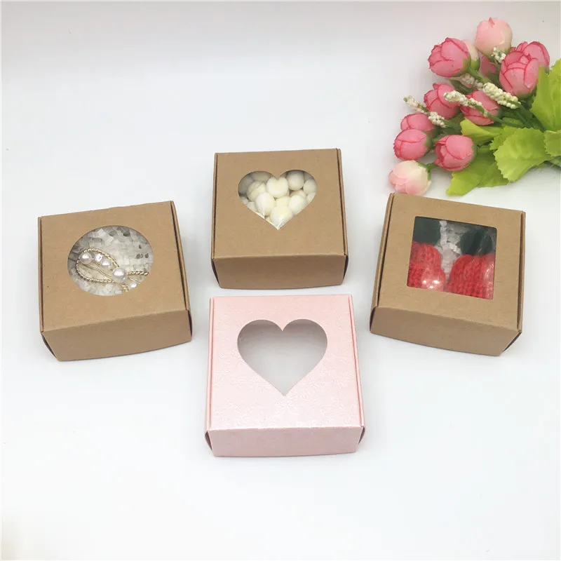 20 шт. картонные коробки для хранения из крафт бумаги с окошком Подарочная коробка