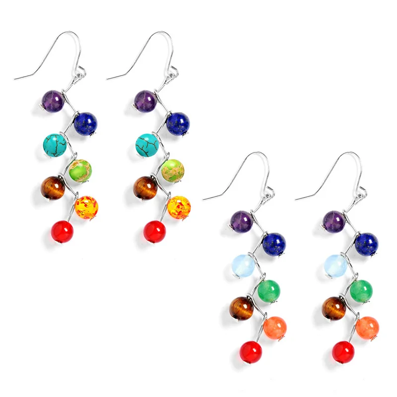 

JUJIE Fashion Yoga Chakras Beaded Earrings Long Stone Earrings Sparkling Jewelry Dropshipping