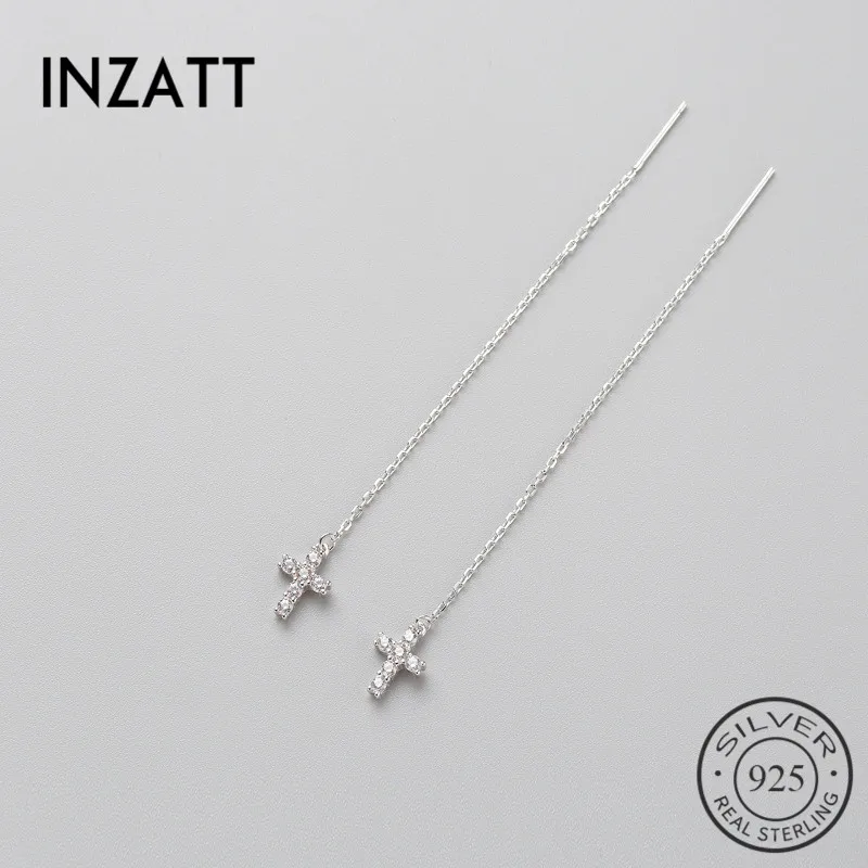 INZATT, трендовые, настоящее 925 пробы, серебряные, с кисточками, висячие серьги, циркон, крест, минималистичные, Brincos, для женщин, аксессуары, ювелирное изделие, подарок