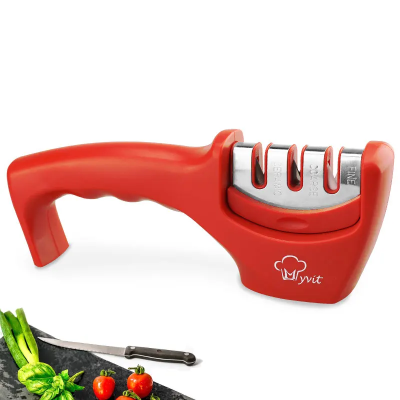 Red color Точилка для ножей, 3 ступени, кухонный нож, точильный камень, точильный камень, керамический вольфрам, алмазная точилка, аксессуары, инструмент - Цвет: Red color
