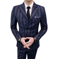 double breasted men korean striped suits men 3 pieces grooming wedding tuxedo suits men custom made business slim fit suit