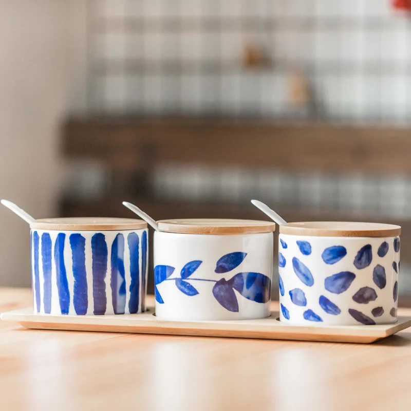 Креативный товар с крышкой для ложки набор деревянной основой/банки хранения