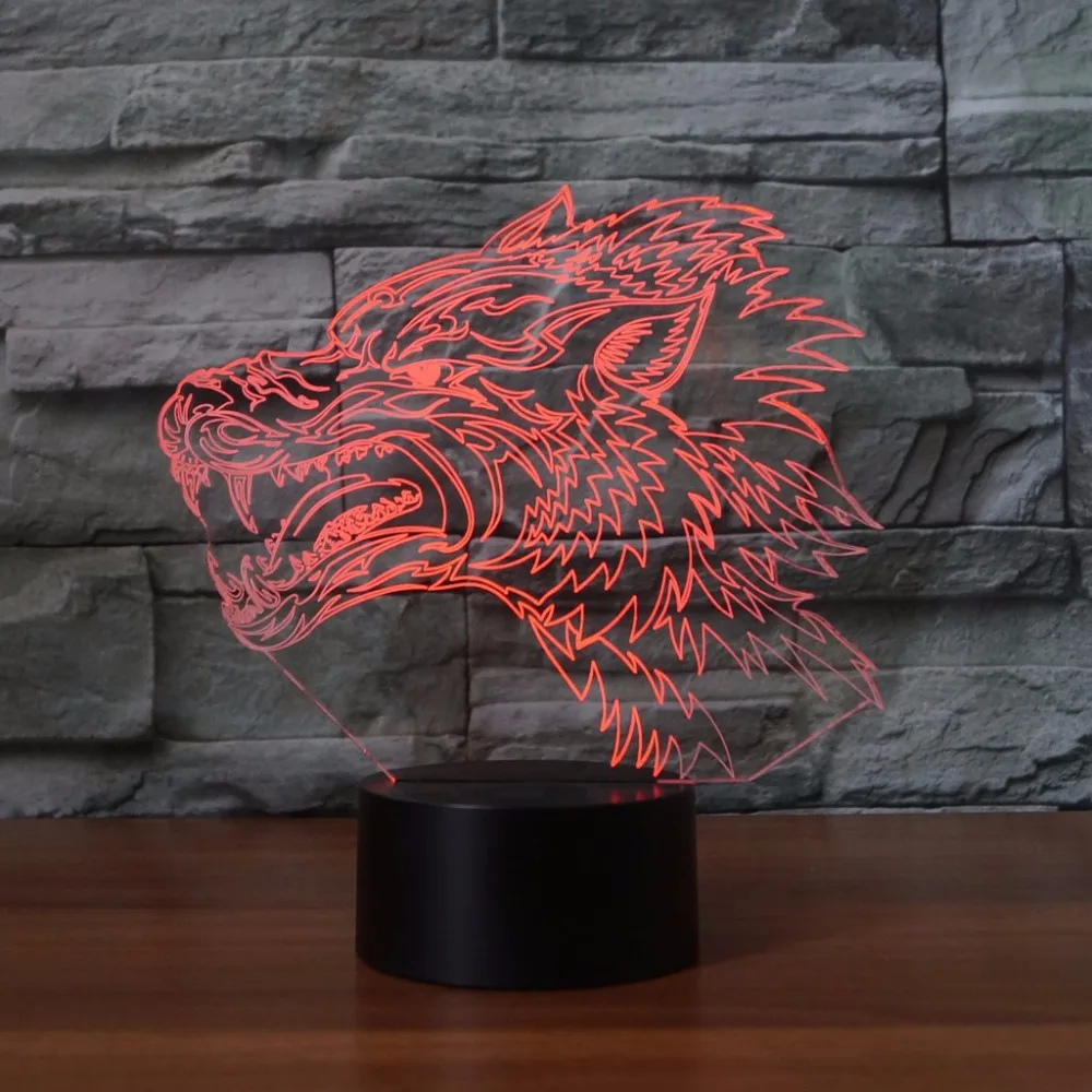Свирепый Волк 3D светодиодный ночник, 7 цветов, сменная Бойцовая лампа, 3D настольная лампа, светодиодный USB, детская Ночная лампа, лучший подарок