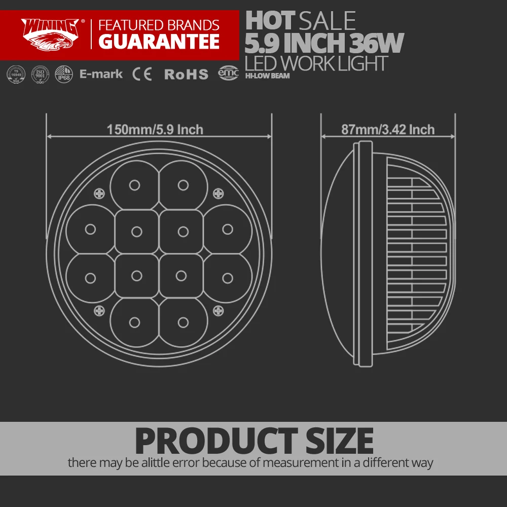 Бесплатная доставка X2 36 Вт Светодиодный рабочий светильник круглый светодиодный